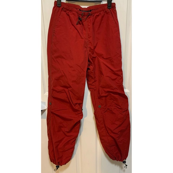 Y2K 90s vintage red nylon track parachute pants floral embroidery small - Picture 1 of 12